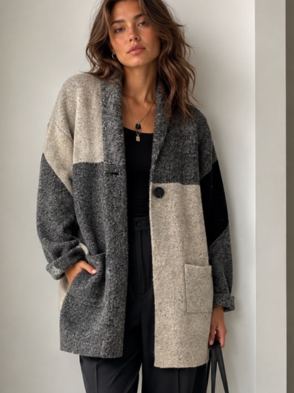 LAURA Oversized Colour Block Cardigan